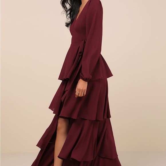 Marvelous Grace Plum Long Sleeve Tiered Wrap Maxi Dress - Picture 4 of 9